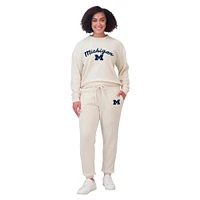 Women's WEAR by Erin Andrews  Cream Michigan Wolverines Rib-Knit Long Sleeve T-Shirt & Pants Lounge Set