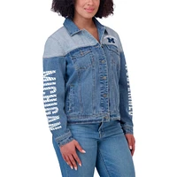 Women's WEAR by Erin Andrews Denim Michigan Wolverines Sleeve Hit Colorblock Button-Down Jacket