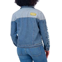 Women's WEAR by Erin Andrews Denim Michigan Wolverines Sleeve Hit Colorblock Button-Down Jacket