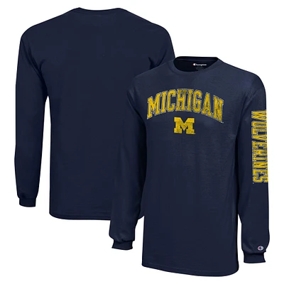 T-shirt à manches longues avec logo vieilli Michigan Wolverines, champion des jeunes, bleu marine