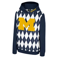 Youth Colosseum Navy Michigan Wolverines Argyle The Dealio Pullover Hoodie