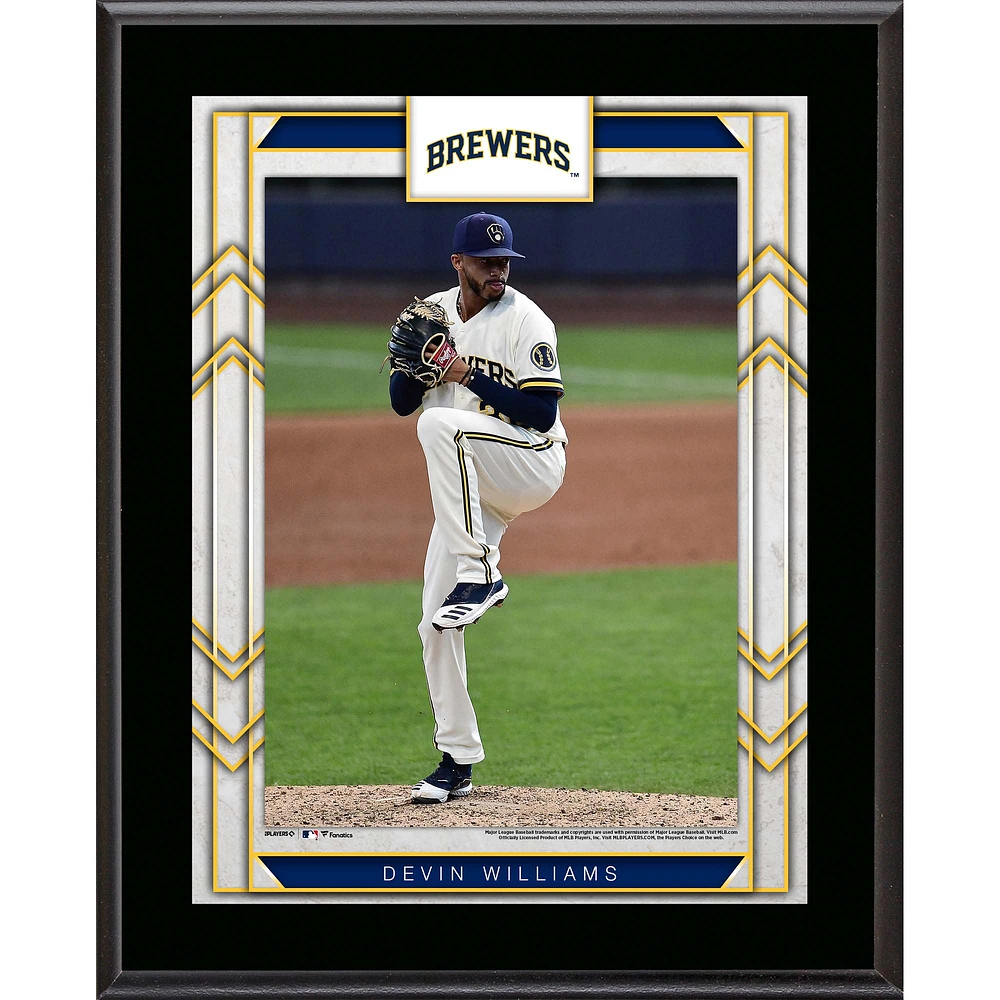 Plaque de joueur sublimée encadrée Devin Williams Milwaukee Brewers 10,5" x 13"
