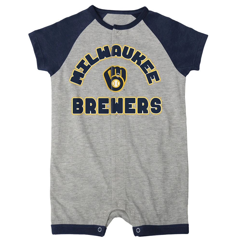 Infant  Heather Gray Milwaukee Brewers Extra Base Hit Raglan Full-Snap Romper