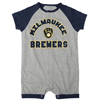 Infant  Heather Gray Milwaukee Brewers Extra Base Hit Raglan Full-Snap Romper