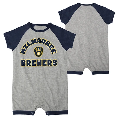 Barboteuse à boutons-pression Raglan Extra Base Hit pour bébé gris chiné Milwaukee Brewers