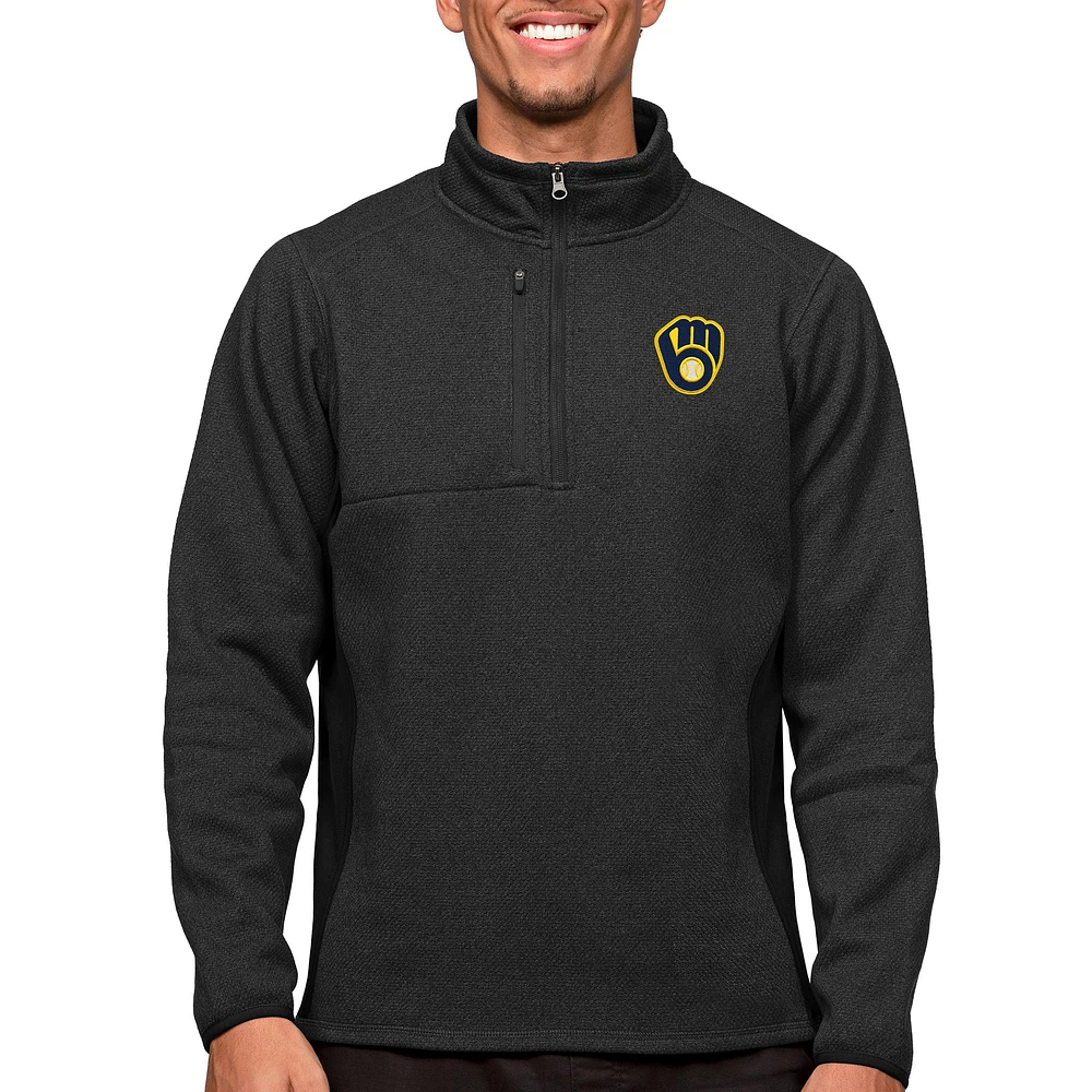 Haut à enfiler glissière quart de tour pour homme Antigua Heathered Black Milwaukee Brewers