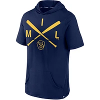 Men's Fanatics Navy Milwaukee Brewers Iconic Rebel Short Sleeve Hooded Top