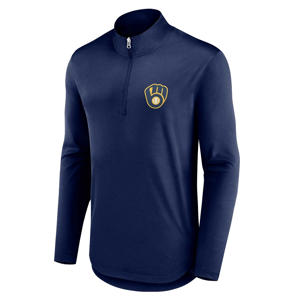 Men's Fanatics Navy Milwaukee Brewers Quarterback Quarter-Zip Top