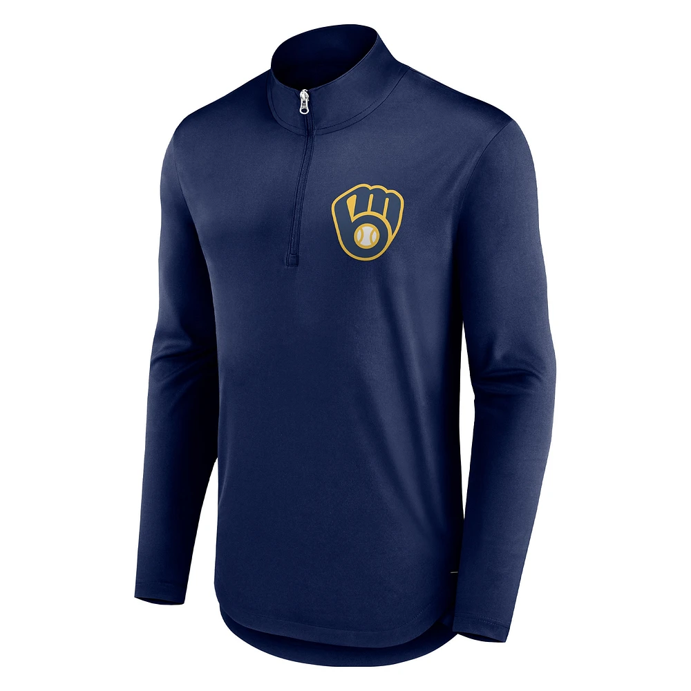 Men's Fanatics Navy Milwaukee Brewers Tough Minded Lightweight Quarter-Zip Pullover