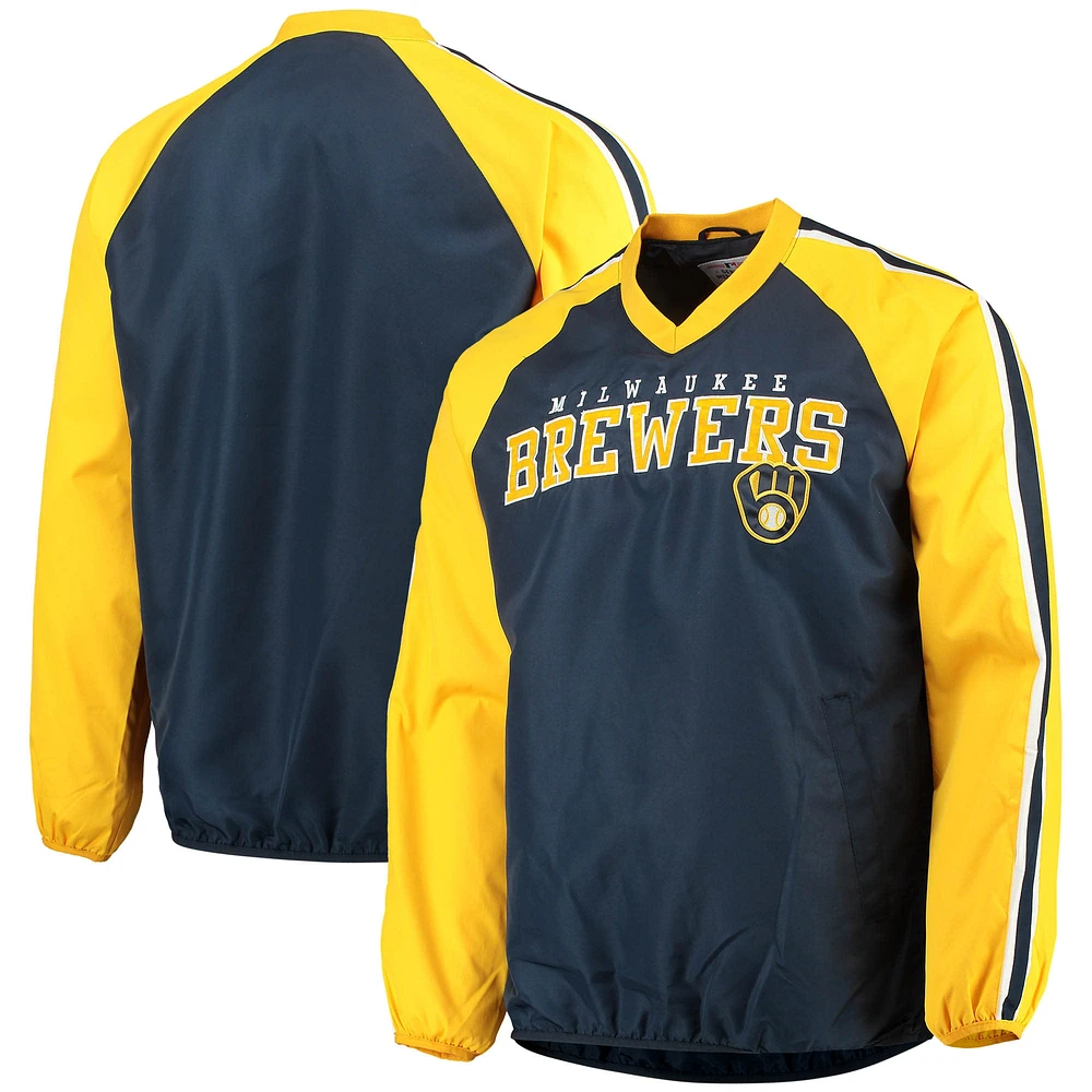 Blouson pour homme G-III Sports by Carl Banks bleu marine/doré Milwaukee Brewers Kickoff Raglan à encolure en V