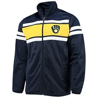 Veste de survêtement entièrement zippée pour homme G-III Sports by Carl Banks Marine/Or Milwaukee Brewers Power Pitcher