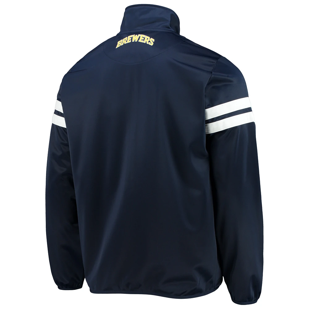 Veste de survêtement entièrement zippée pour homme G-III Sports by Carl Banks Marine/Or Milwaukee Brewers Power Pitcher