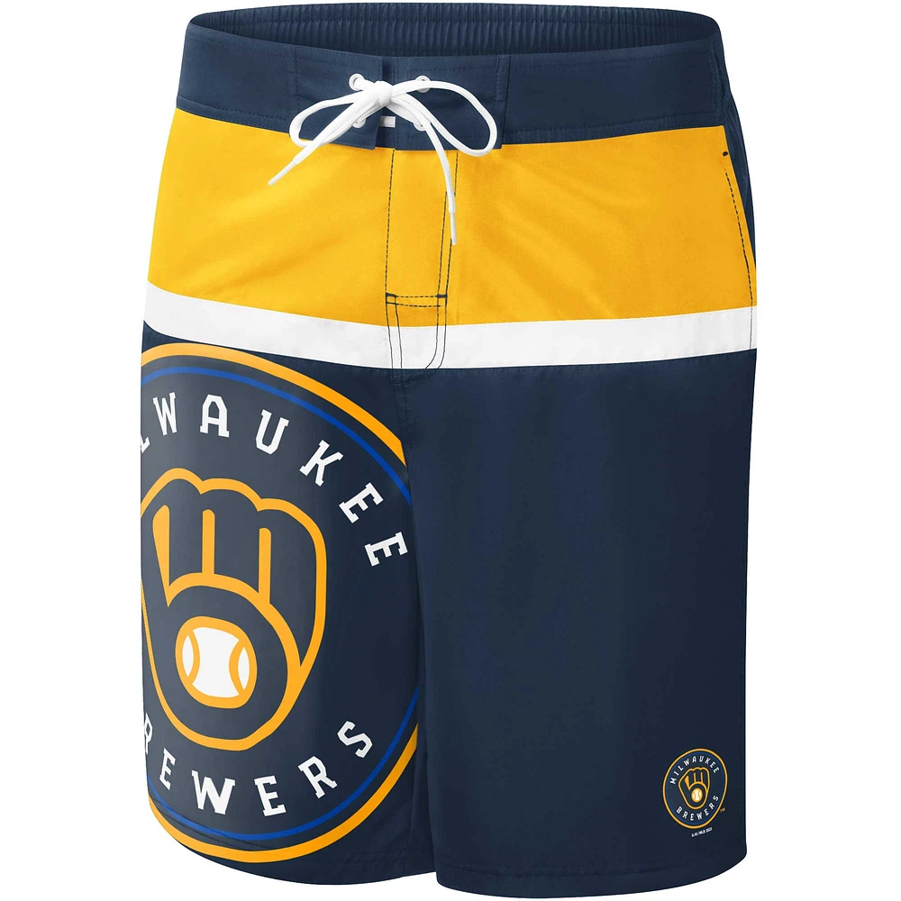 Men's G-III Sports by Carl Banks Navy Milwaukee Brewers Sea Wind Swim Shorts