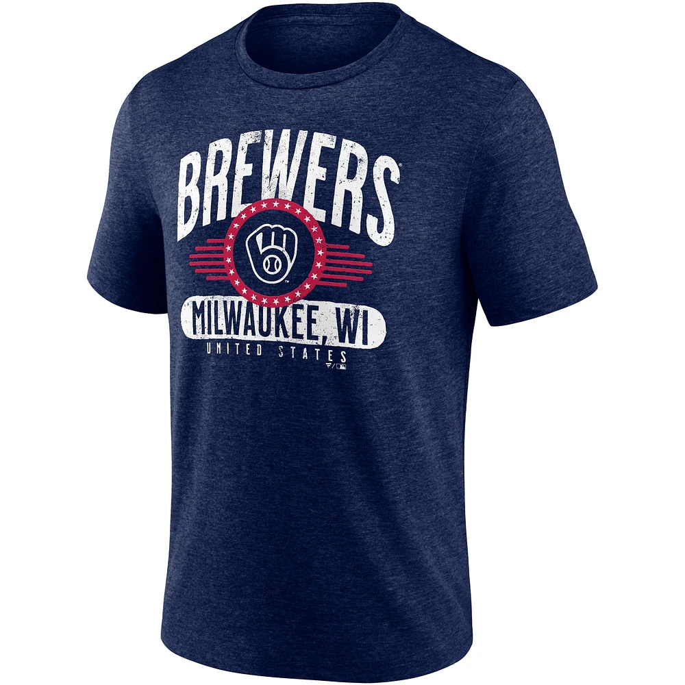 Men's Heathered Navy Milwaukee Brewers Badge of Honor Tri-Blend T-Shirt