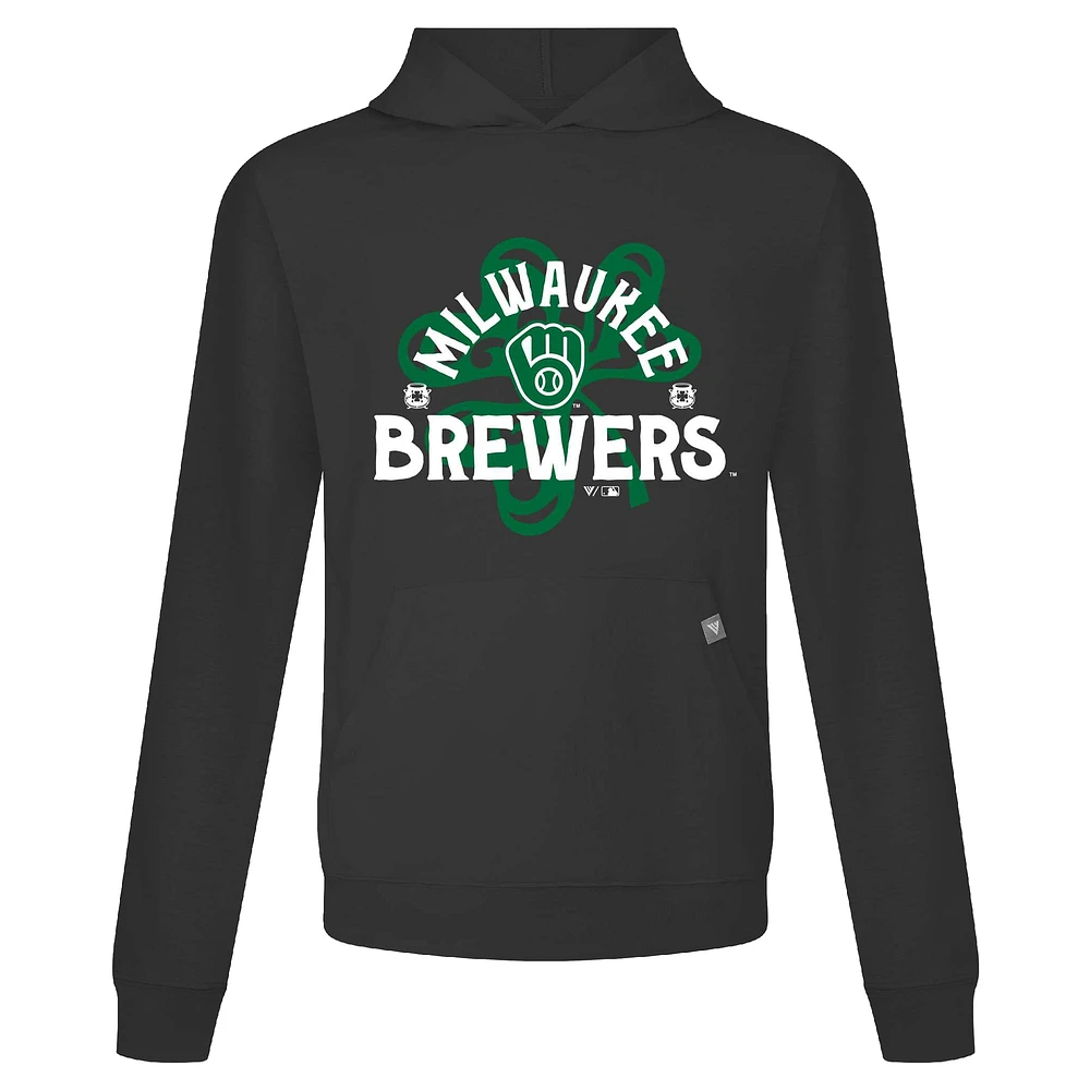 Men's Levelwear Black Milwaukee Brewers St. Patrick's Day Relay Shamrock Pullover Hoodie