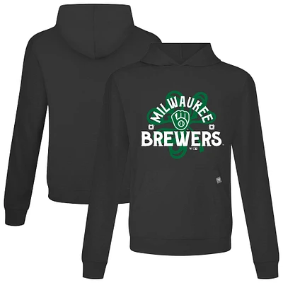 Men's Levelwear Black Milwaukee Brewers St. Patrick's Day Relay Shamrock Pullover Hoodie