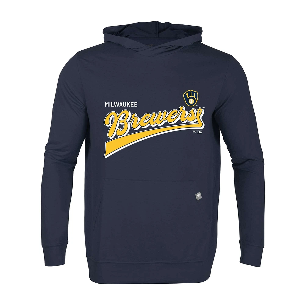 Men's Levelwear Navy Milwaukee Brewers Relay Vintage Team 2.0 Pullover Hoodie