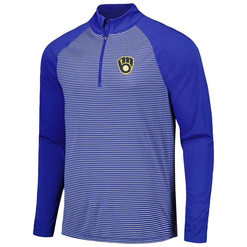 Men's Levelwear Royal Milwaukee Brewers Charter Striped Raglan Quarter-Zip Top