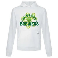 Men's Levelwear White Milwaukee Brewers St. Patrick's Day Relay Shamrock Pullover Hoodie