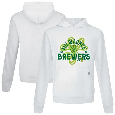 Men's Levelwear White Milwaukee Brewers St. Patrick's Day Relay Shamrock Pullover Hoodie