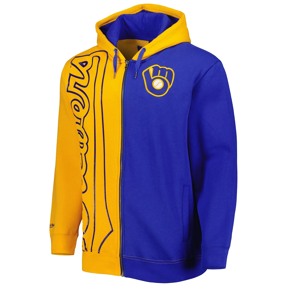 Men's Mitchell & Ness Gold/Royal Milwaukee Brewers Fleece Full-Zip Hoodie