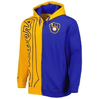 Men's Mitchell & Ness Gold/Royal Milwaukee Brewers Fleece Full-Zip Hoodie
