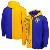 Men's Mitchell & Ness Gold/Royal Milwaukee Brewers Fleece Full-Zip Hoodie
