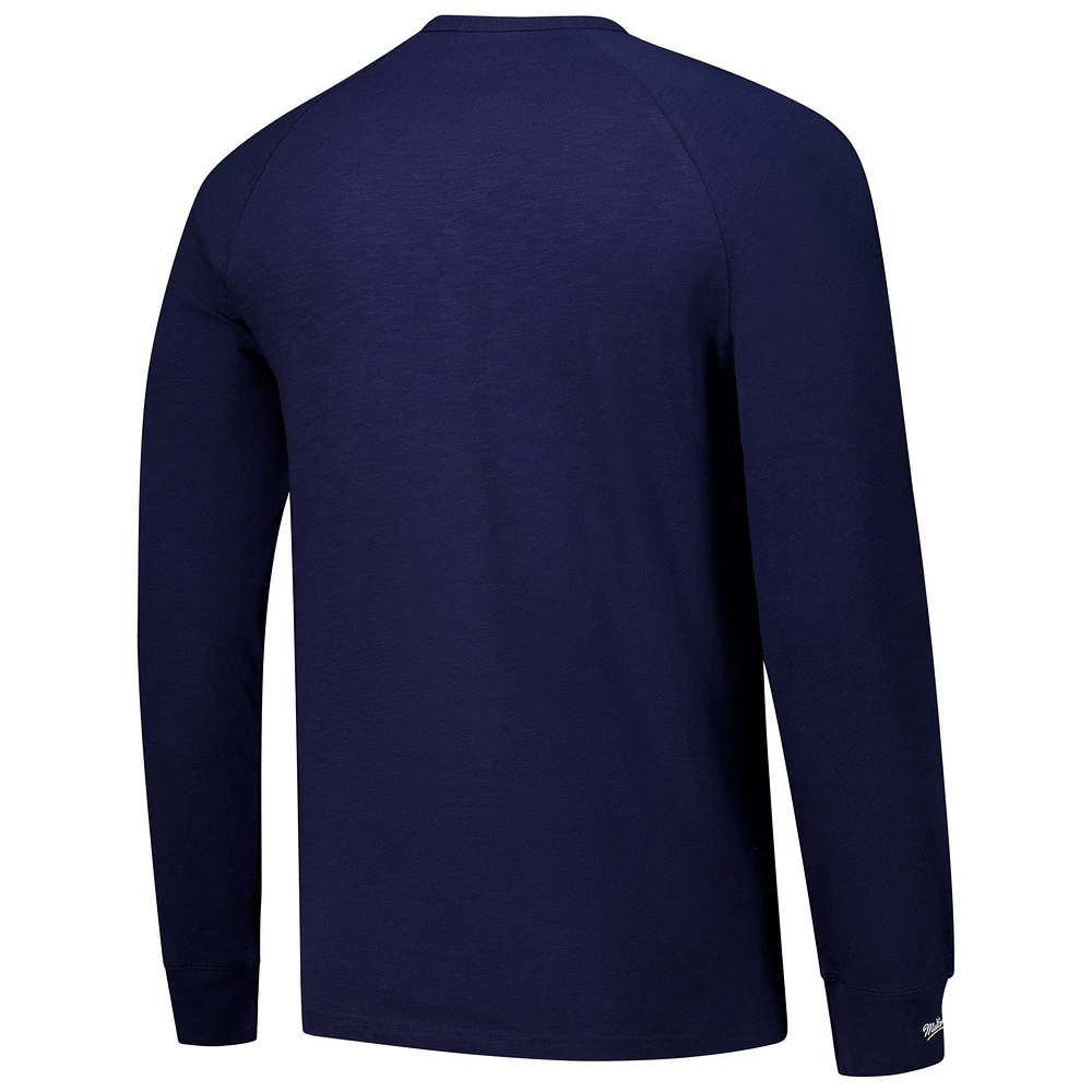 Men's Mitchell & Ness Navy Milwaukee Brewers Arched Logo Slub Long Sleeve T-Shirt