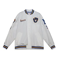 Men's Mitchell & Ness White Milwaukee Brewers City Collection Satin Full-Snap Varsity Jacket