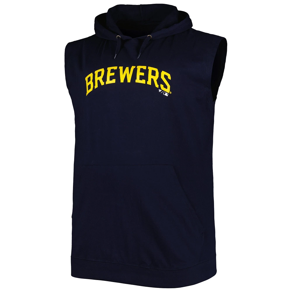 Men's Navy Milwaukee Brewers Jersey Pullover Muscle Hoodie