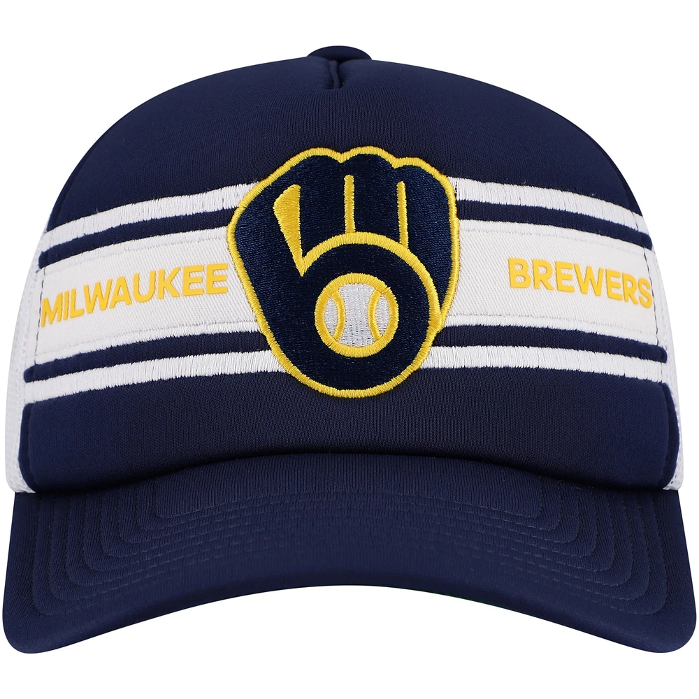 Men's   Navy Milwaukee Brewers Sideline Trucker Adjustable Hat