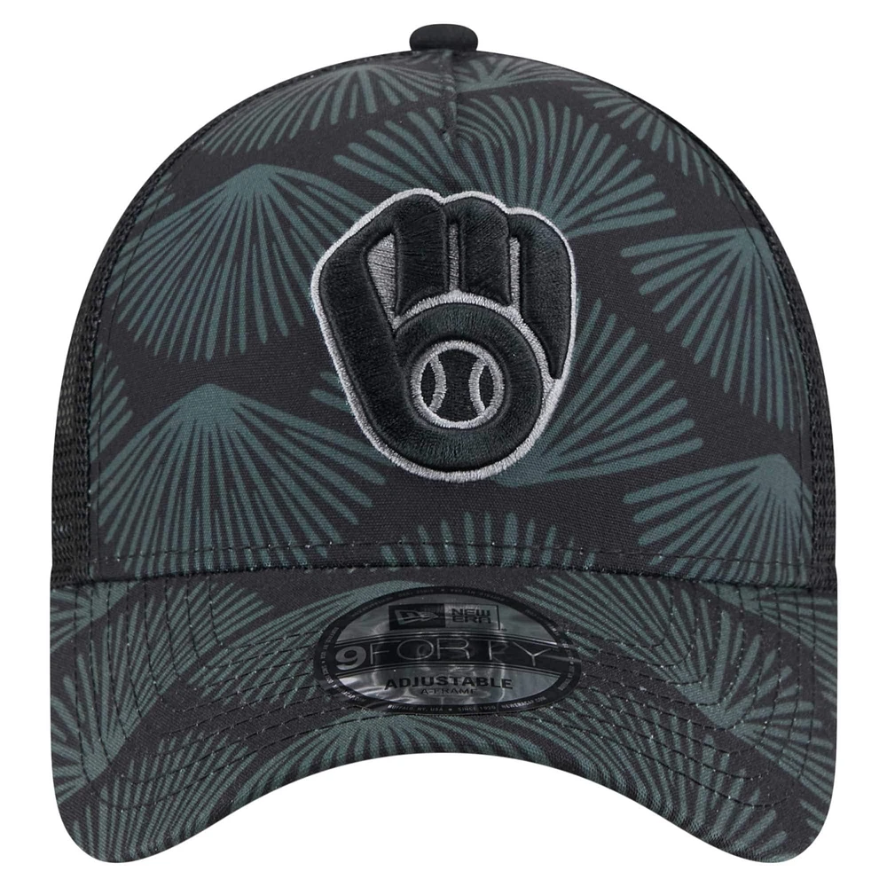 Men's New Era  Black Milwaukee Brewers 9FORTY A-Frame Trucker Adjustable Hat
