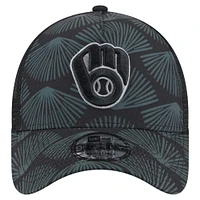 Men's New Era  Black Milwaukee Brewers 9FORTY A-Frame Trucker Adjustable Hat