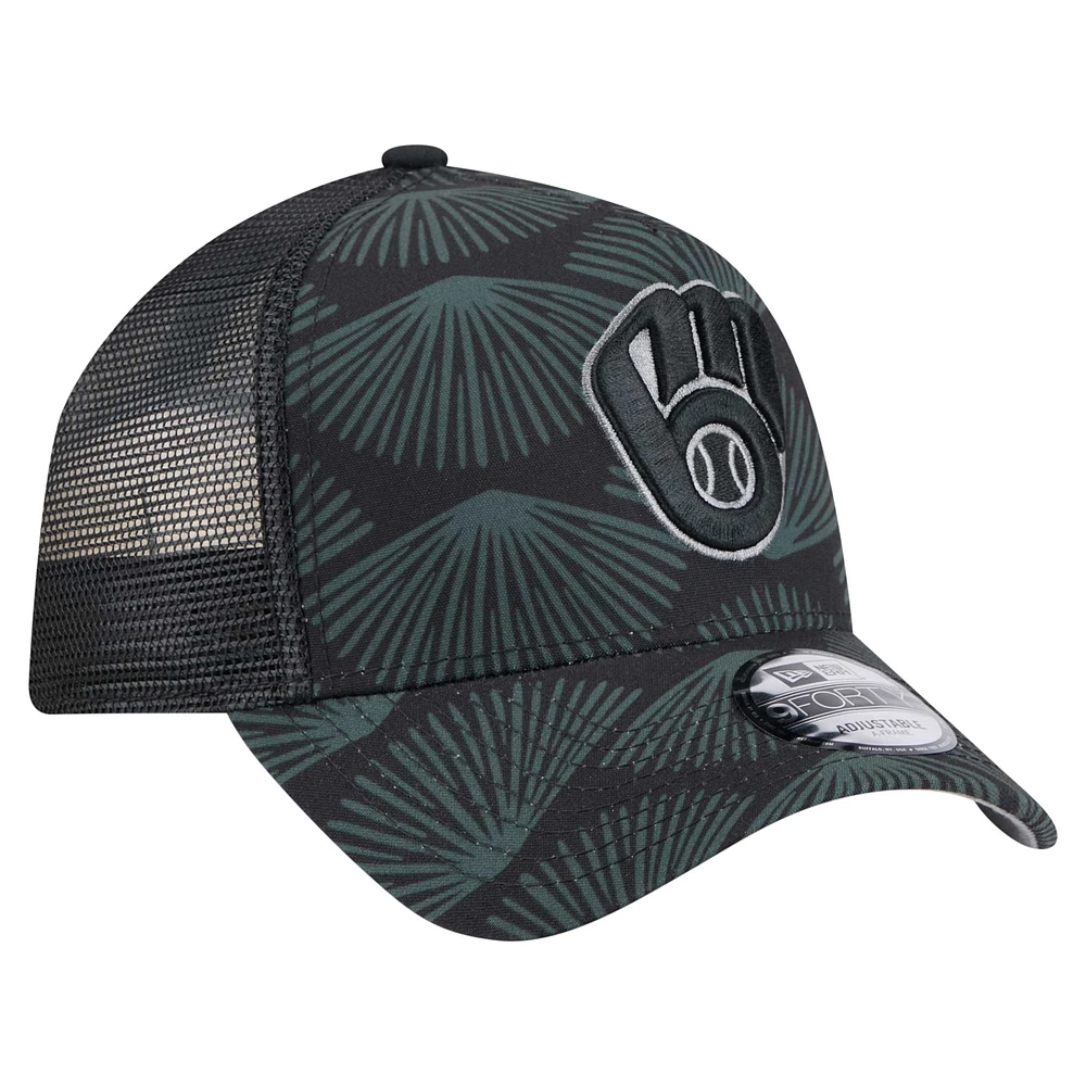Men's New Era  Black Milwaukee Brewers 9FORTY A-Frame Trucker Adjustable Hat