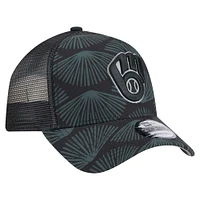 Men's New Era  Black Milwaukee Brewers 9FORTY A-Frame Trucker Adjustable Hat