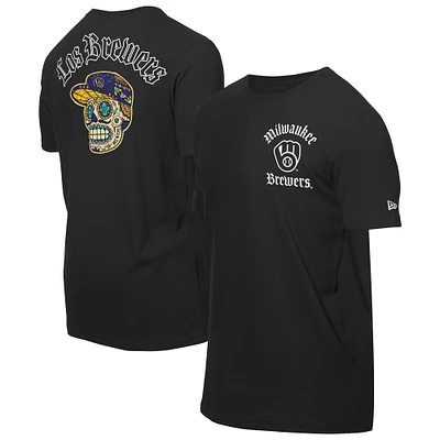 T-shirt noir New Era pour homme avec motif Sugar Skulls des Milwaukee Brewers