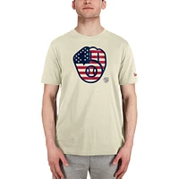 Men's New Era Cream Milwaukee Brewers Americana Flag Fill T-Shirt