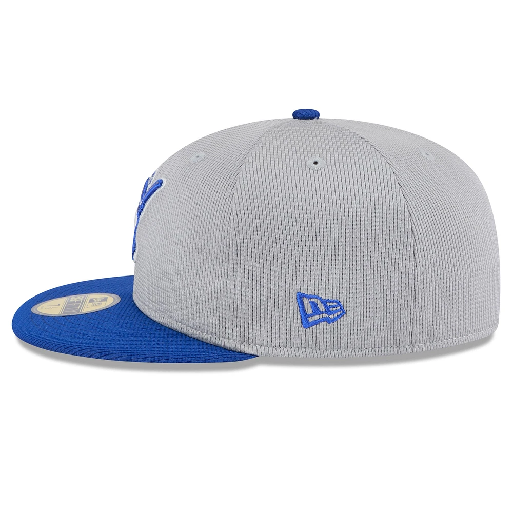 Men's New Era  Gray/Royal Milwaukee Brewers 2025 Batting Practice 59FIFTY Fitted Hat
