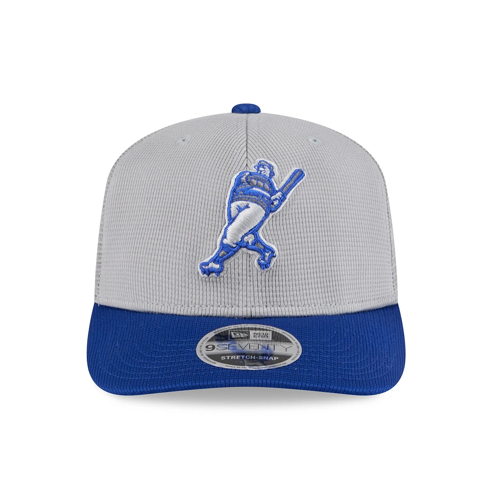 Men's New Era  Gray/Royal Milwaukee Brewers 2025 Batting Practice 9SEVENTY Stretch-Snap Trucker Hat