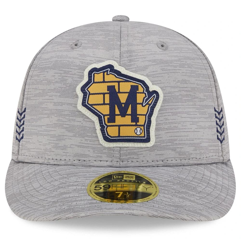 Men's New Era  Gray Milwaukee Brewers 2024 Clubhouse Low Profile 59FIFTY Fitted Hat