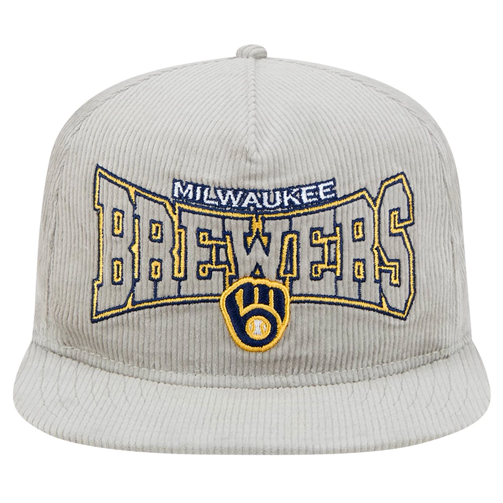 Men's New Era Gray Milwaukee Brewers Corduroy Golfer Snapback Hat