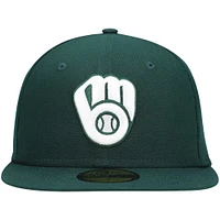 Men's New Era Green Milwaukee Brewers White Logo 59FIFTY Fitted Hat