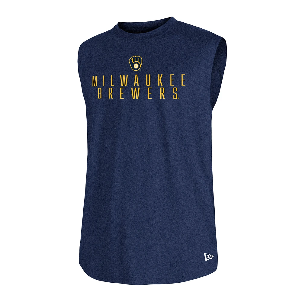 Men's New Era Heather Navy Milwaukee Brewers Team Muscle Tank Top