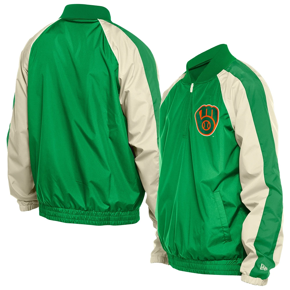 Coupe-vent à glissière quart de tour raglan Ripstop Milwaukee Brewers New Era pour homme, vert Kelly