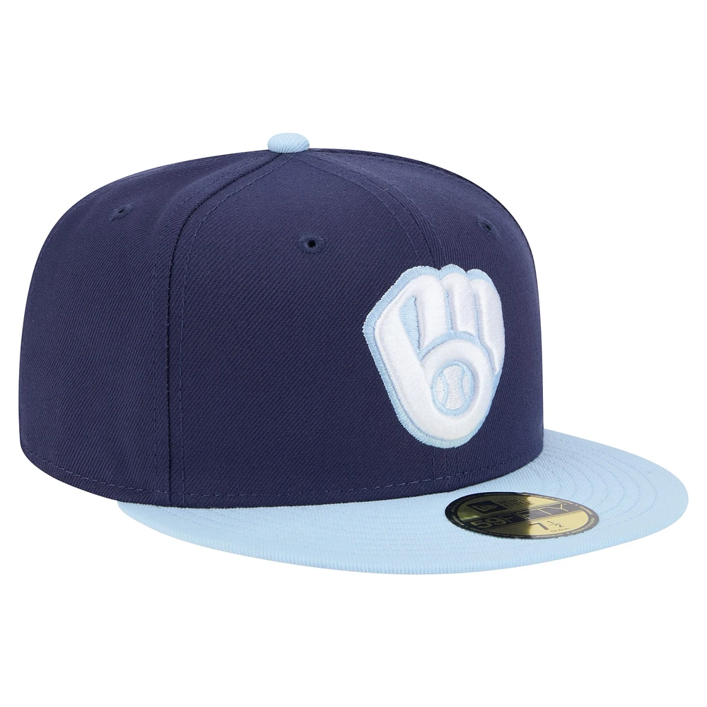 Men's New Era Navy/Light Blue Milwaukee Brewers Color Pack 2-Tone 59FIFTY Fitted Hat