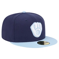 Men's New Era Navy/Light Blue Milwaukee Brewers Color Pack 2-Tone 59FIFTY Fitted Hat