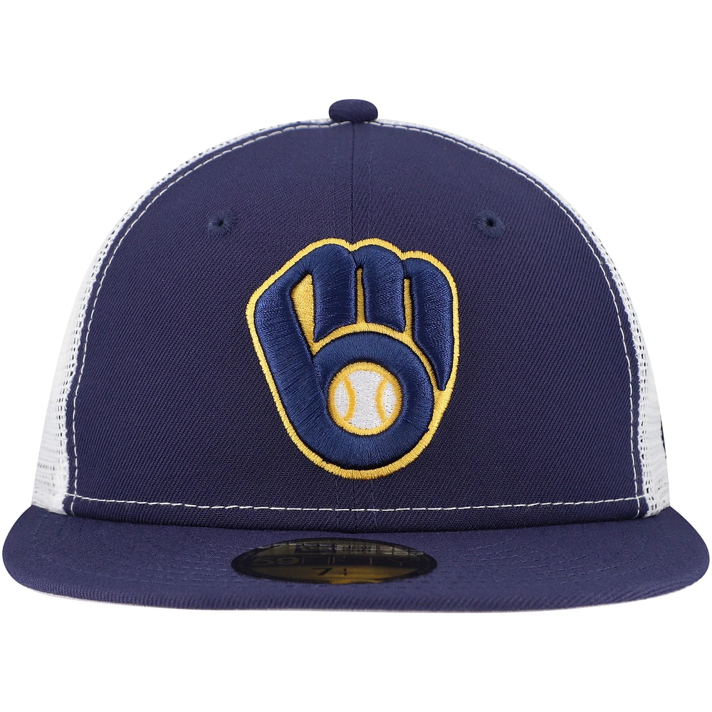 Men's New Era Navy Milwaukee Brewers Team Color 59FIFTY Trucker Fitted Hat