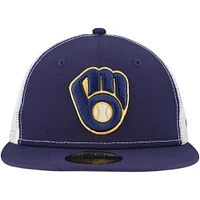 Men's New Era Navy Milwaukee Brewers Team Color 59FIFTY Trucker Fitted Hat