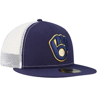 Men's New Era Navy Milwaukee Brewers Team Color 59FIFTY Trucker Fitted Hat