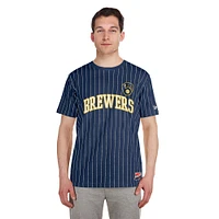 Men's New Era Navy Milwaukee Brewers Throwback Pinstripe T-Shirt